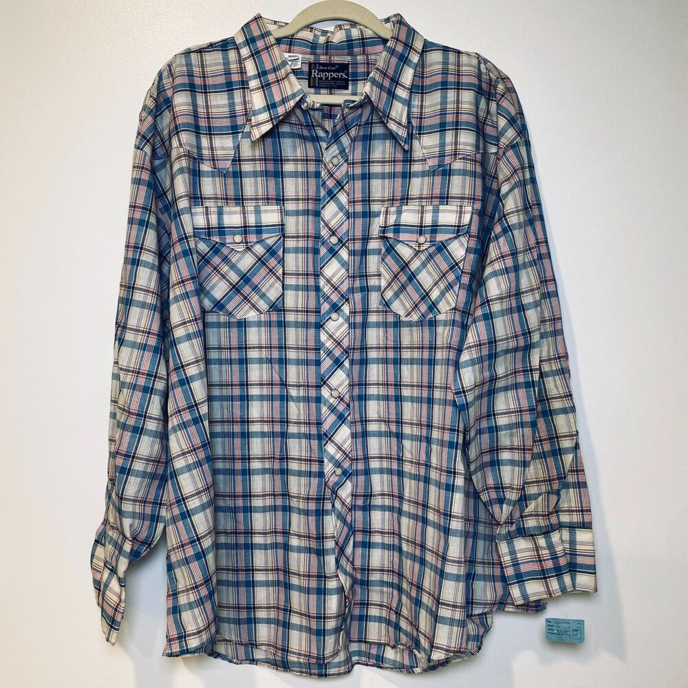 Vintage Western Cowboy Rodeo Pearl Snap Plaid Shirt Dee Cee Rappers USA 4XL NWT